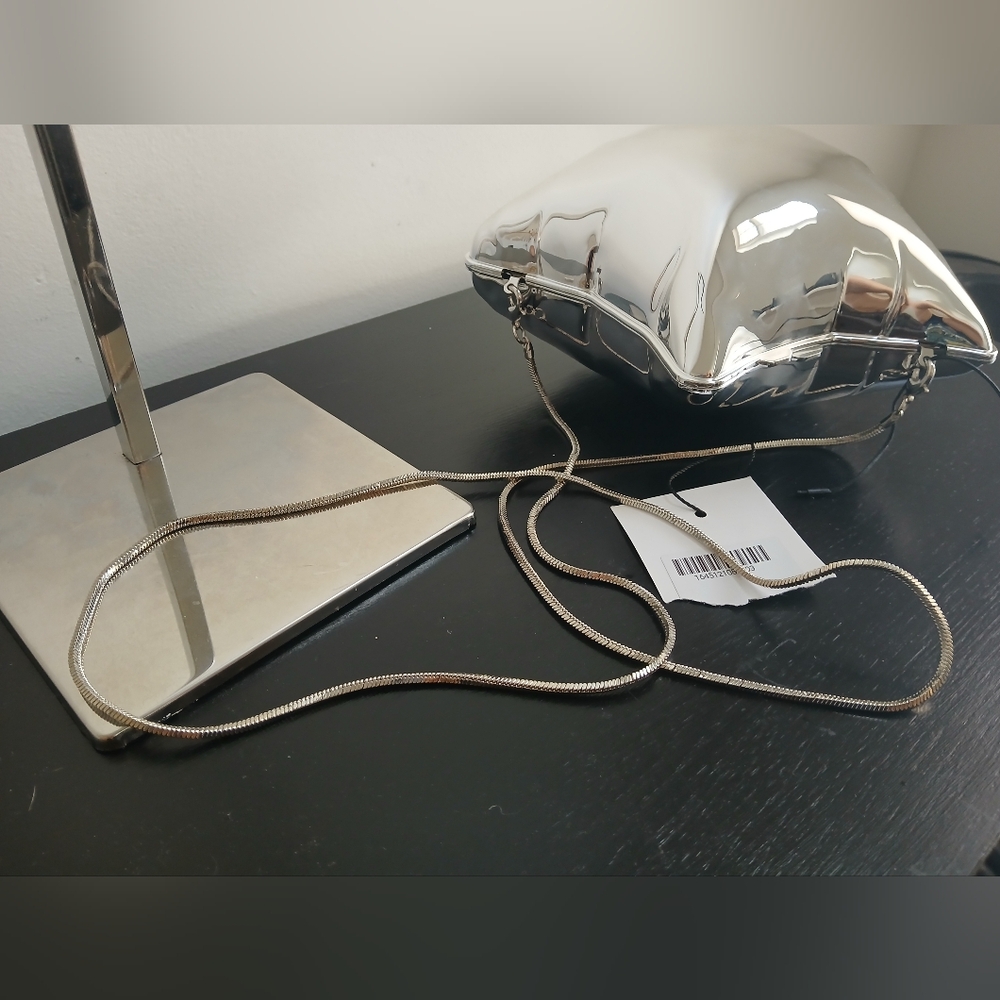 NWT Zara METALLIC SILVER BALLOON STAR SHAPED BOX CLUTCH crossbody PURSE NEW - Picture 11 of 16